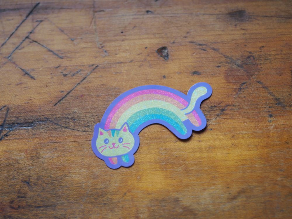 Turtle's Soup - Vinyl Sticker - Glitter Rainbow Cat